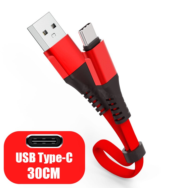 30cm korte kabel type c micro usb hurtig opladning dataledning til xiaomi huawei mobiltelefon power bank batteri bærbart usb kabel: Rød / 30cm til mikro