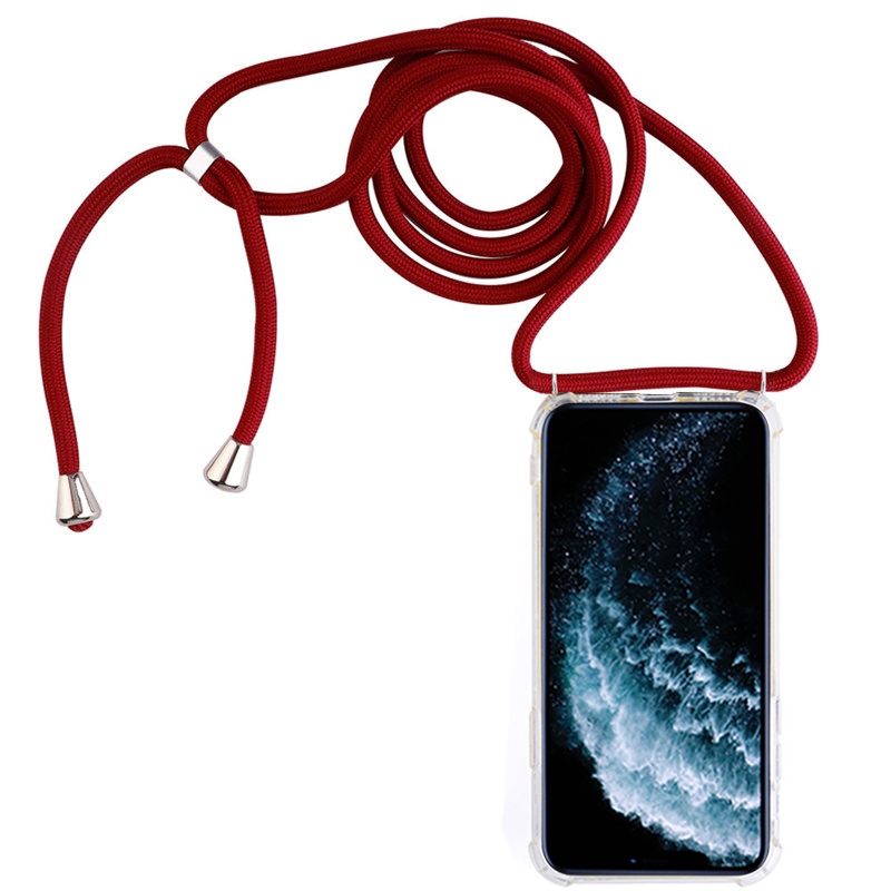 A quattro Angoli Anti-Caduta Trasparente TPU Cassa Del Telefono Mobile Con La Cordicella per il iPhone 11 Pro Max: Red