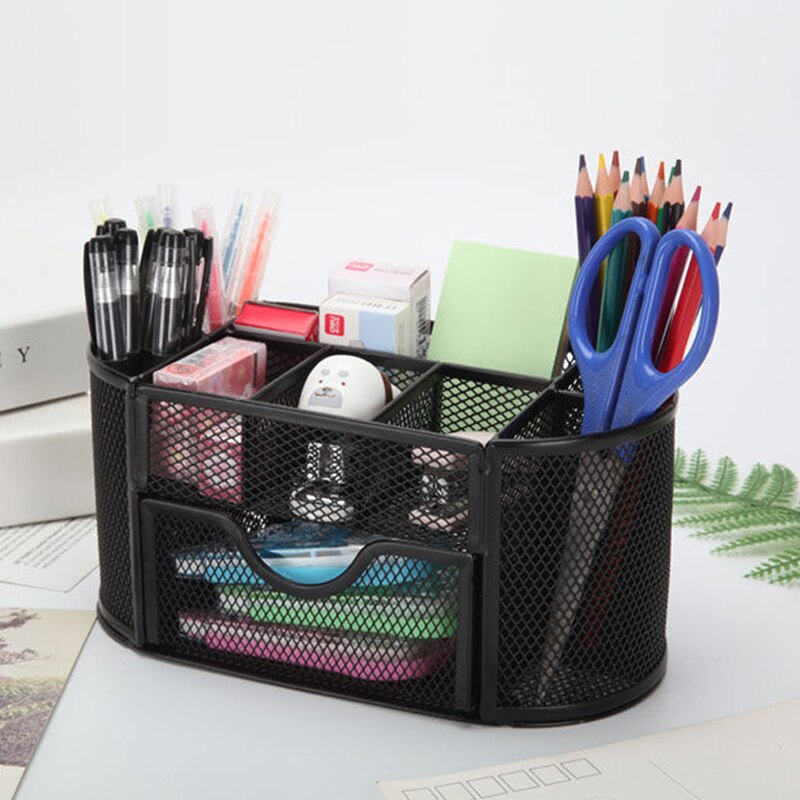 Metal Mesh Desk Organizer Desktop Office Organizer Storage Holder Desktop Pencil Pen Sundries Badge Box Stationery Supplies