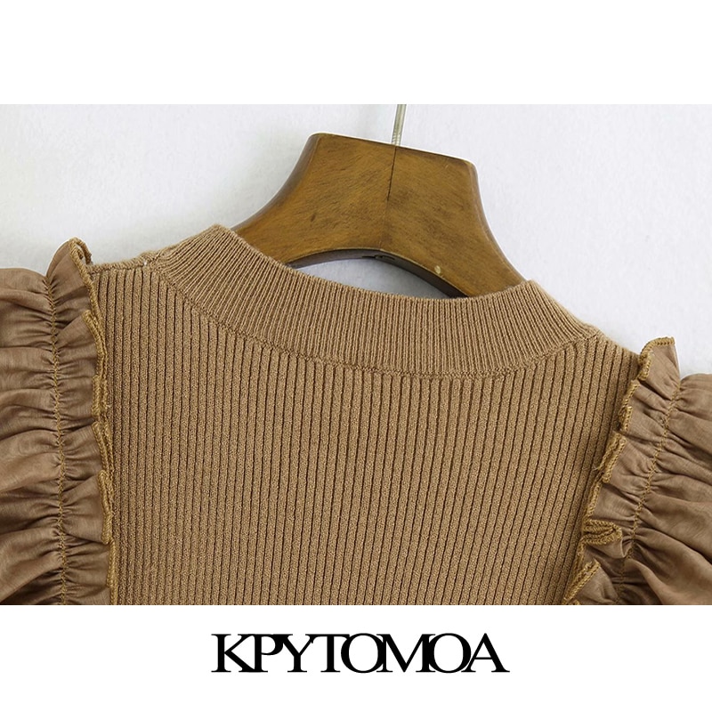 Kpytomoa kvinnor chic organza patchwork stickade beskurna blusar vintage o hals kortärmade kvinnliga klänningar mujer