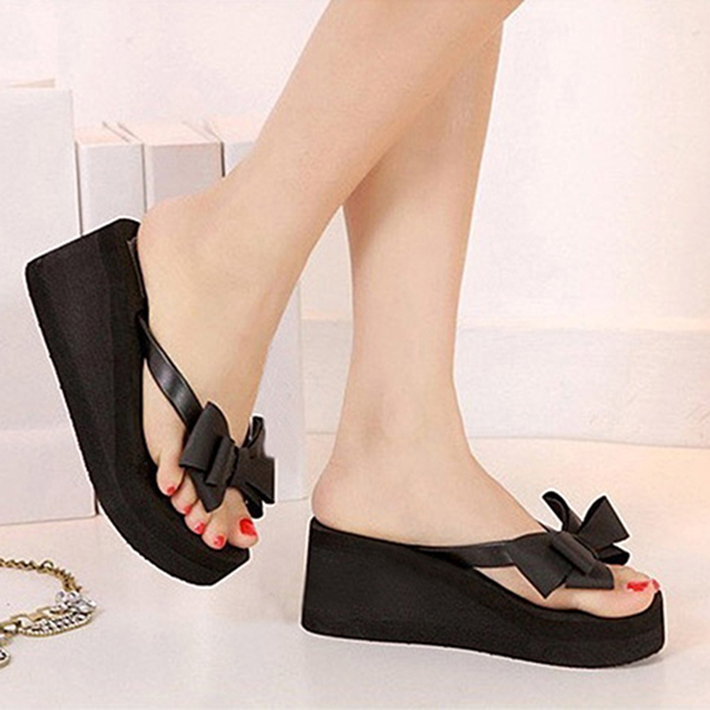 Sandalias de tacón medio de plataforma a la para mujer, sandalias de playa, zapatillas con lazo, zapatos