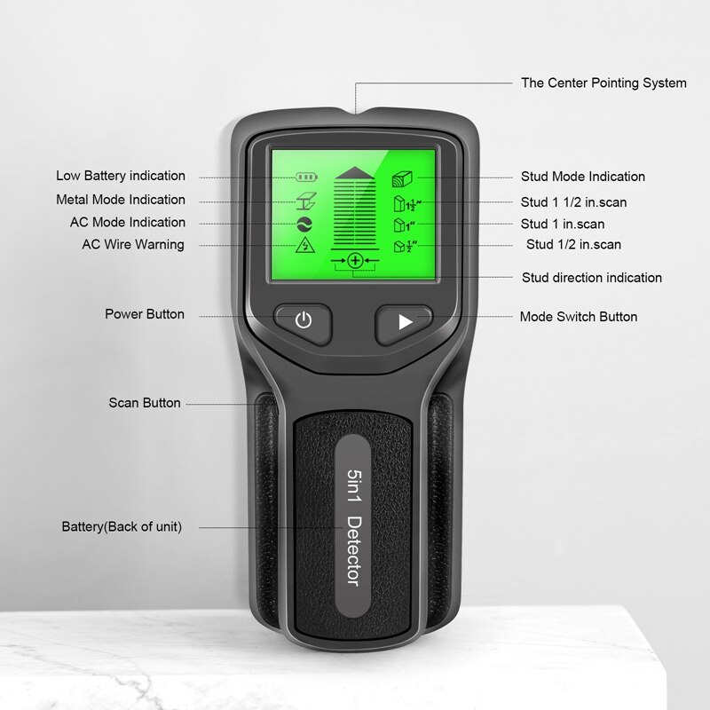TOP Stud Finder Wall Scanner,5-In-1 Stud Detector With HD LCD Display, Stud Sensor For Wood AC Wire Metal Studs Detection