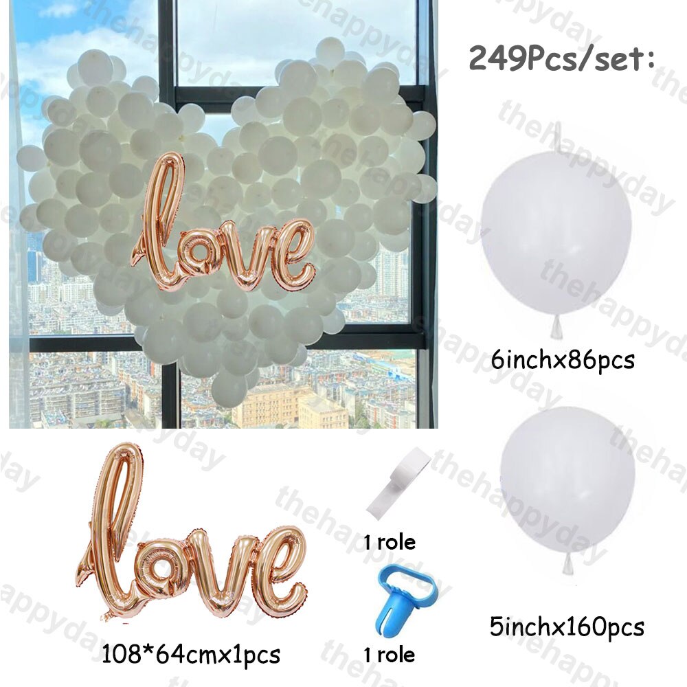 249Pcs Valentine Balloon Arch Red Love Heart Wall Balloons Garland Kit Valentines Day Decor Wedding Background Party Decor: White