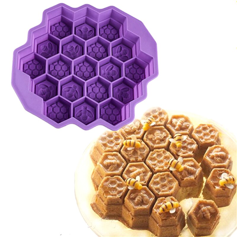 Molde de silicona con forma de abeja para hornear, 19 celdas, para pastel, Chocolate, vela, jabón, glaseado, DIY, cera de abejas, utensilios para hornear