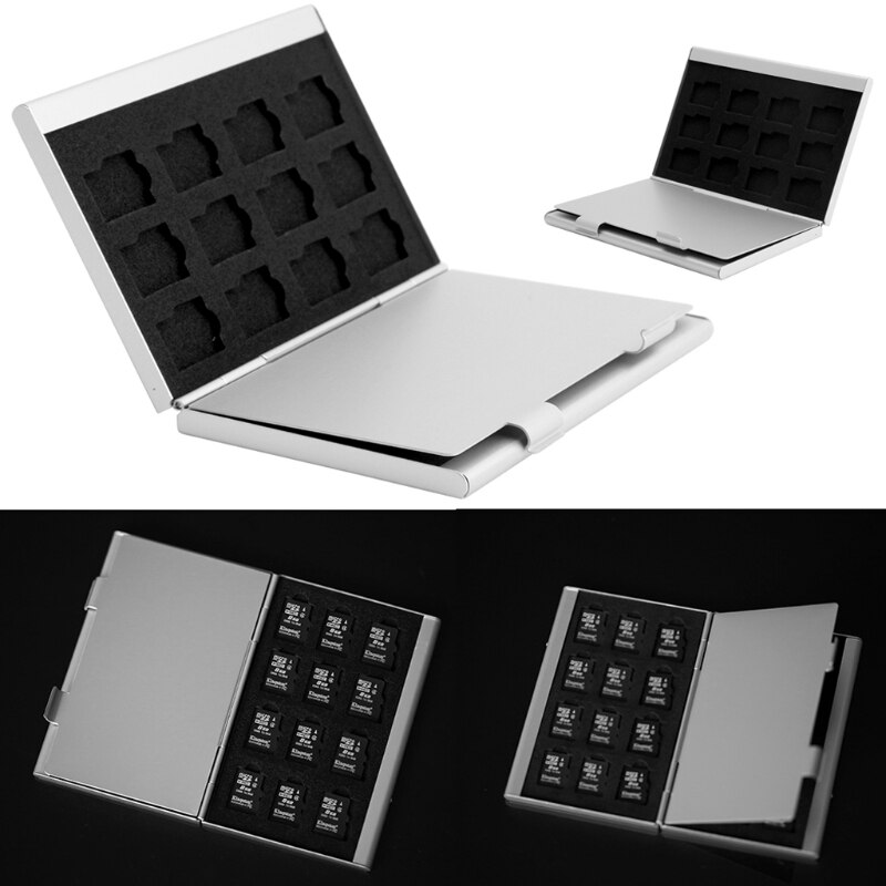 Support de la boîte de étui de rangement pour carte mémoire en aluminium argenté pour 24 cartes Micro SD TF R9JA