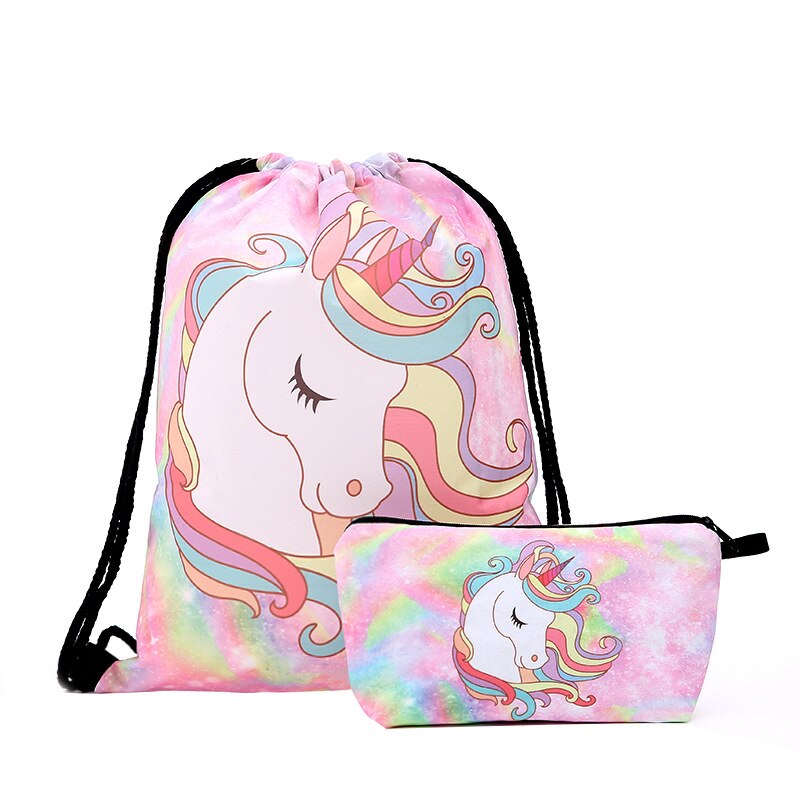 Taschen Kosmetische Anzug Rucksack Kordelzug 3D Einhorn Druck katze Frauen täglich lässig Mochila Rucksack Feminina bündel tasche: 1