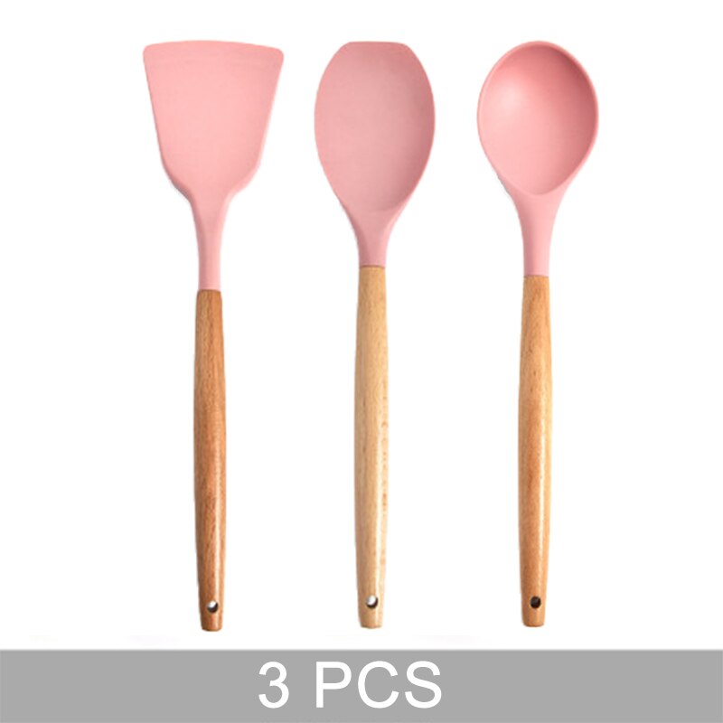 9 Stuks Roze Siliconen Keukengerei Set Non-stick Hittebestendig Bakken Koken Tools Keukengerei Accessoires: 3 PCS