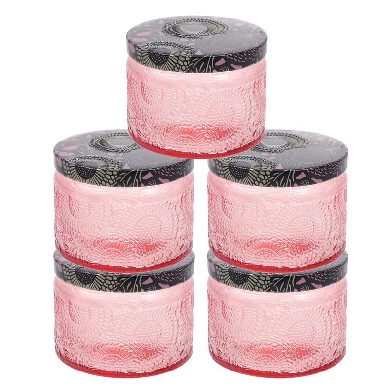 5Pcs Glas Kaars Potten Wax Container Kaars Cup Kandelaar Romantische Aromatherapie Kaars Houder Woondecoratie: Pink