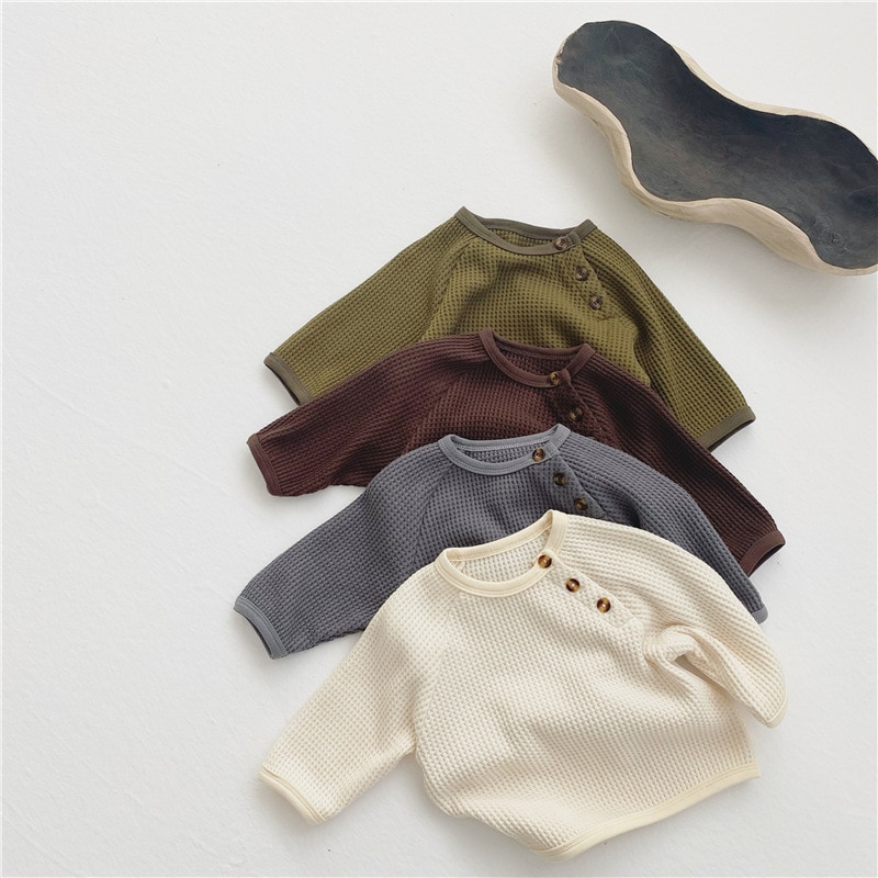 Solid Color Cotton Ribbed Boys Blouse Round Collar Buttons Kids Shirt for Toddler Clothing Tops Children Sports Shirt 1 2