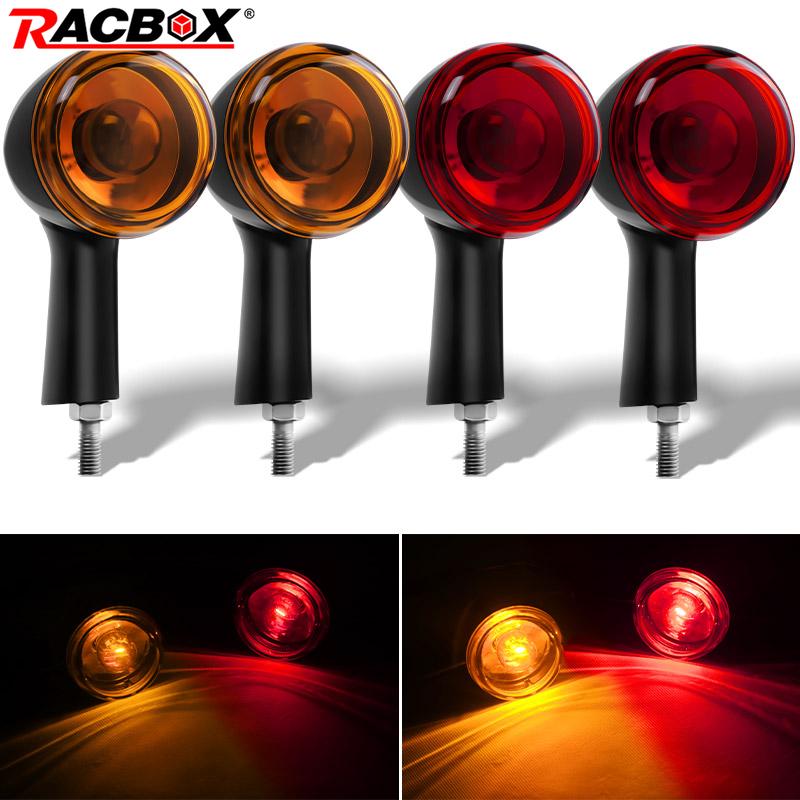 12V Motorcycle Rear Turn Signals Aluminum Blinker Amber Red LED Brake Lights Indicators Lamp For Sportster XL883 XL1200 1992-up