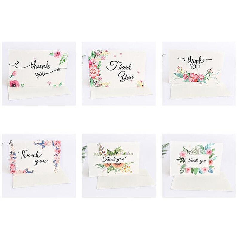 Mix stilar 6 st kort +6 st kuvert blomma "tack" kort meddelandekort diy dekoration gratulationskort 6 st / förpackning