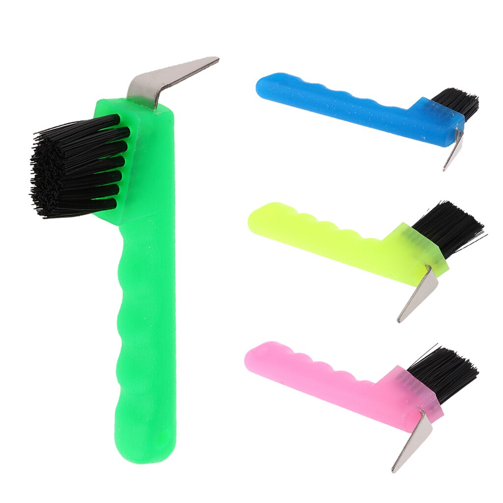 Footpick Met Paard Grooming Tool, Groen, Roze, Fluorescerend Geel, Blauw