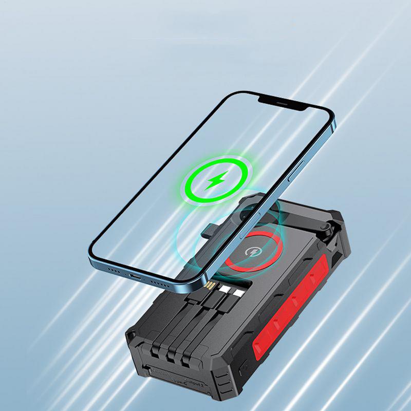 Zonnelader Power Bank Handbediende powerbank met LED-licht Opvouwbare draadloze powerbank Ingebouwde SOS-alarmfunctie en