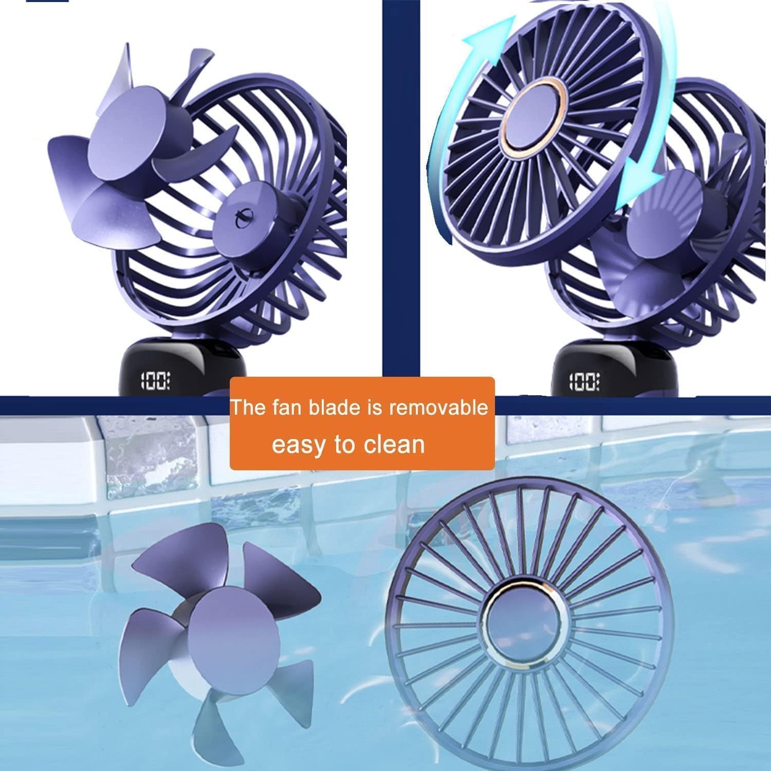 Mini ventilador portátil dobrável, 3000mah, mesa externa, pendurado no pescoço, 5 velocidades, usb, recarregável, suporte para telefone, tela de exibição