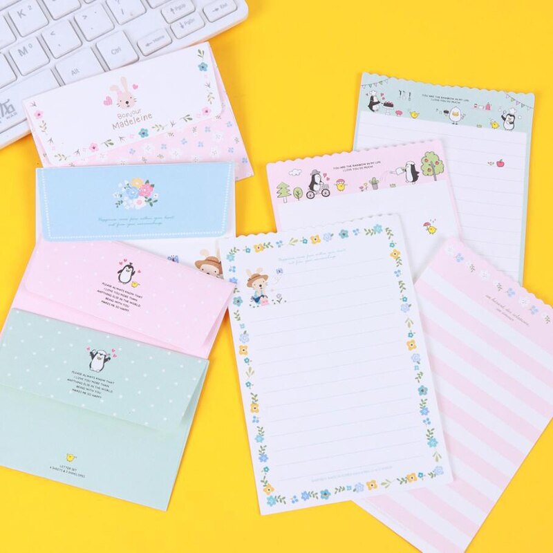 Lot de 4 enveloppes de papier à lettre fleur d&#39;amour, papier Kawaii pour écriture, fournitures scolaires et de bureau