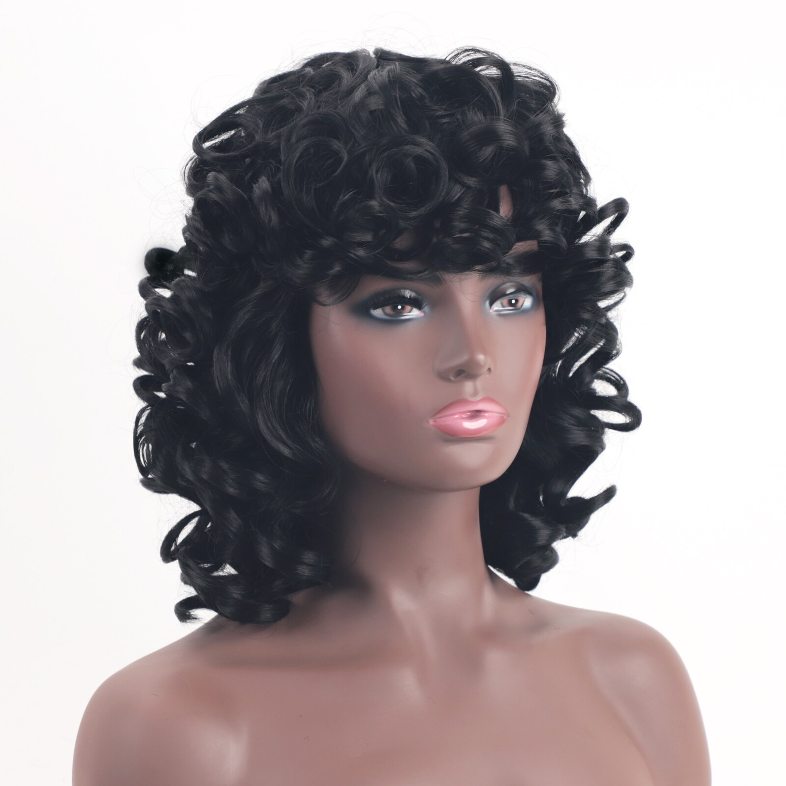 Gnimegil Synthetische Kort Haar Afro Krullend Pruik Met Pony Zachte Pluizige Krullen Wave Schouder Lengte Natuurlijke Pruiken Voor Zwarte Vrouwen