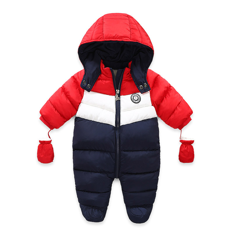 Varm fortykket jakke med hætte i ét stykke romper jumpsuit baby dreng pige tøj vinter overtøj 6-24 måneder newborn frakke: Rød / 18m