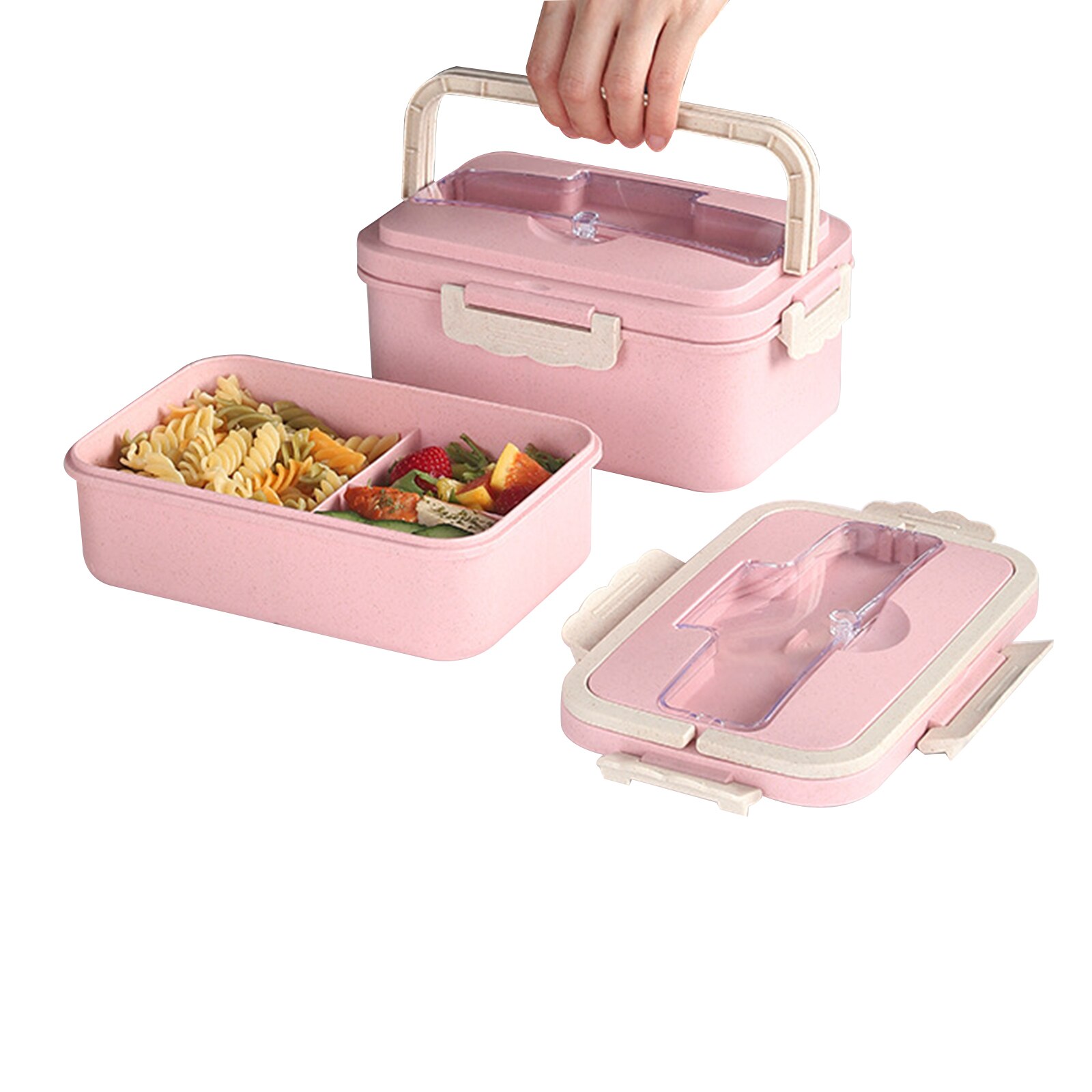 Plastic Bento Dozen 1000 Ml Lekvrije Lunch Containers Met 3 Compartimenten Tarwe/Rvs Bestek Volwassenen Kids lunchbox