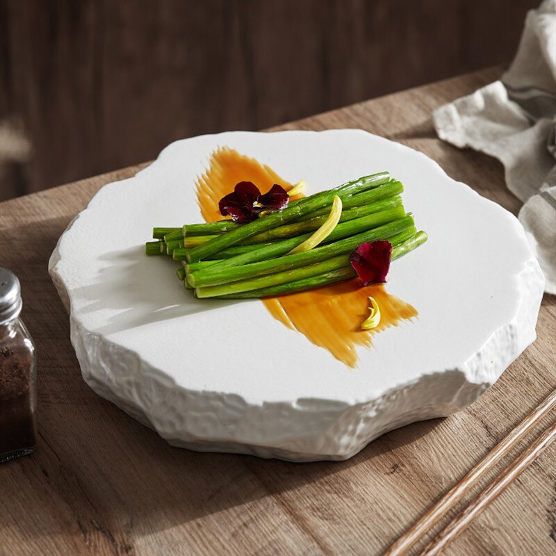 Irregular Ceramic Plate Decorative Flat Plate Dinner Plates Western Dishes Hotel Restaurant Tableware Sushi Dish Dessert Plates
