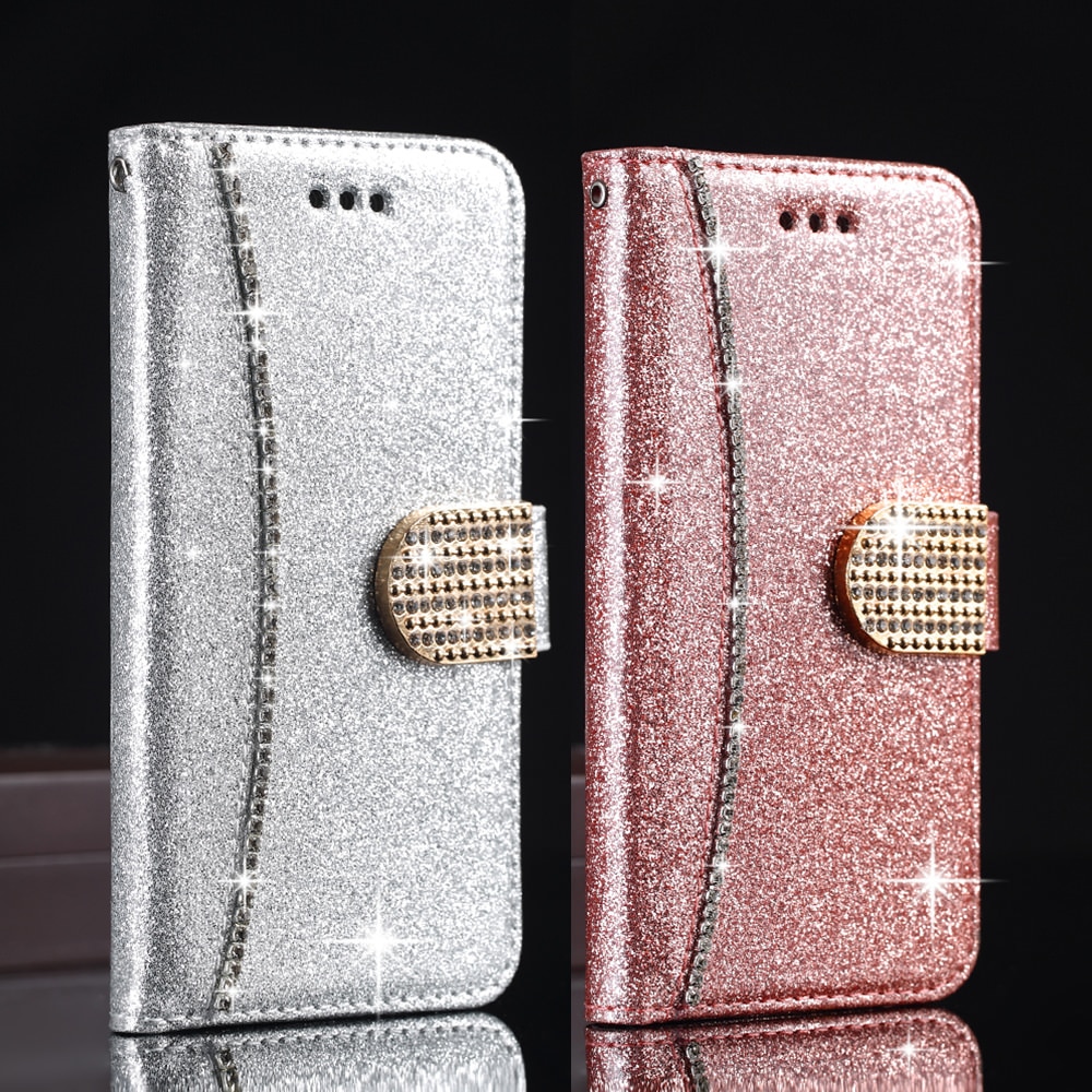 LAPOPNUT Wallet Flip PU Leather Case for Iphone 11 Pro Xs Max Xr X 7 8 Plus 6 6s 5 5s SE Bling Glitter Cover Card Holder Pockets