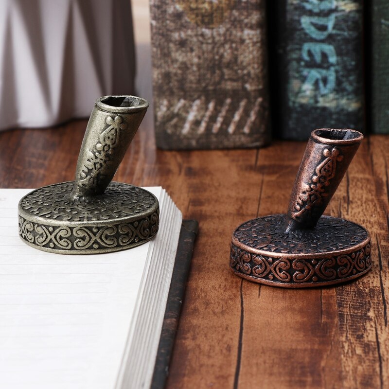 Vintage metall rund insättning penna hållare för fjäder fjäderpenna doppa pennor skolan kontorsmaterial brevpapper student