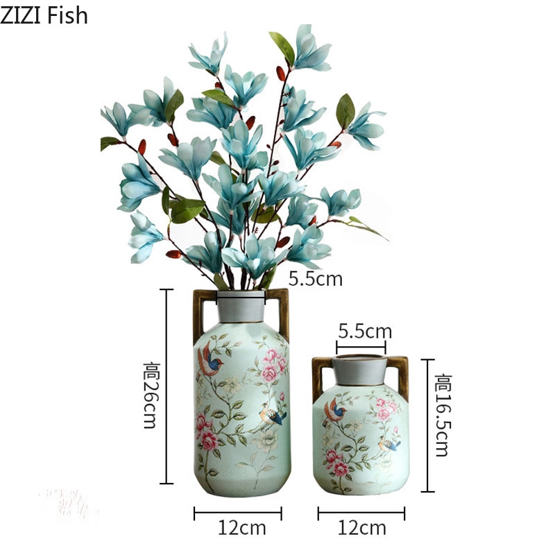 American Ceramics Vase Flower Pattern Rustic Home Decor Desktop Floral Arrangement Flowers Vases Antique Decorative Ornaments