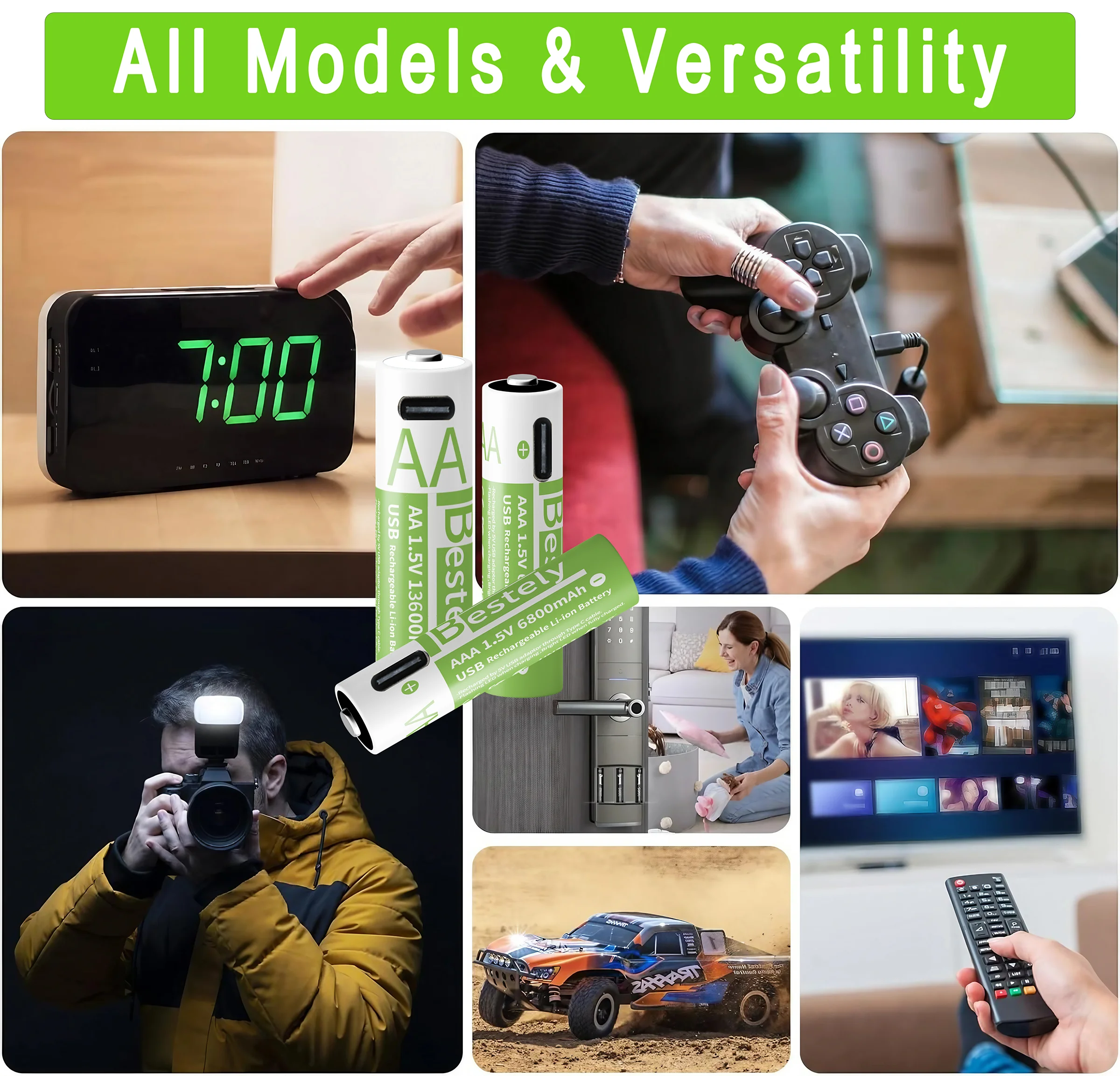 Neue 1,5 V AAA 6800 mAh + AA 13600 mAh wiederaufladbare Lithium-Batterien Schnelllade-USB-Li-Ionen-Akku 2000 Zyklen mit USB-C-Kabel