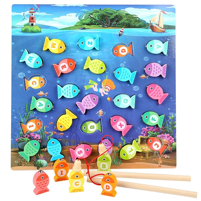 Houten Speelgoed Magnetische Vissen Game Baby Puzzel Leermiddelen Vroege Educatief Speelgoed Voor Kinderen Meisjes: Default Title