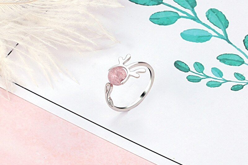 Deer Elk Ring Silver Color Cute Antler Crystal Zirconia Christmas Party Rings Accessories anillos