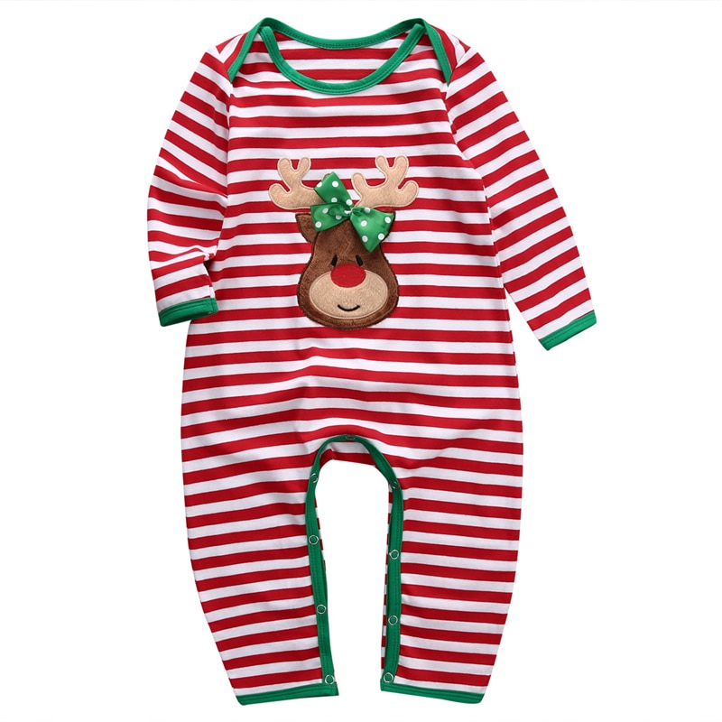 Baby Unisex Deer Xmas Romper Newborn Baby Boys Girls Christmas Romper Long Sleeve Body Suit Bebes Stripe Jumpsuit