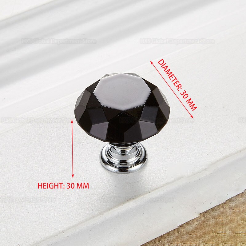 30mm Diamond Shape Crystal Handle Glass Knobs Cupboard Pull Drawer Knobs Kitchen Handle Cabinet Furniture Handle Hardware: Black