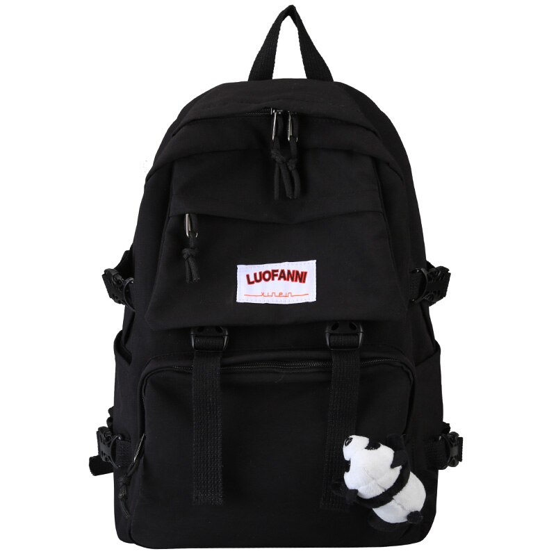 Student Mädchen Schnalle Rucksack Wasserdichte Nylon Nette Schule Tasche Laptop Damen Rucksack Frauen Buch Kawaii Tasche Weibliche Luxus: black / With panda Pendant