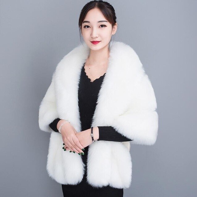 JaneVini Weiß Winter Braut Pelz Faux wickelt Frauen Warme Tücher Mäntel Hochzeit Mantel Jacken für Abend Party Etole Mariage: Weiß