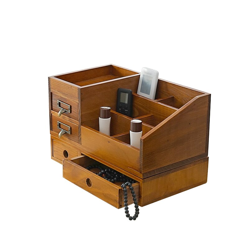 Solid wood storage box desktop wooden cosmetics multi-layer drawer office wooden small storage cabinet finishing box