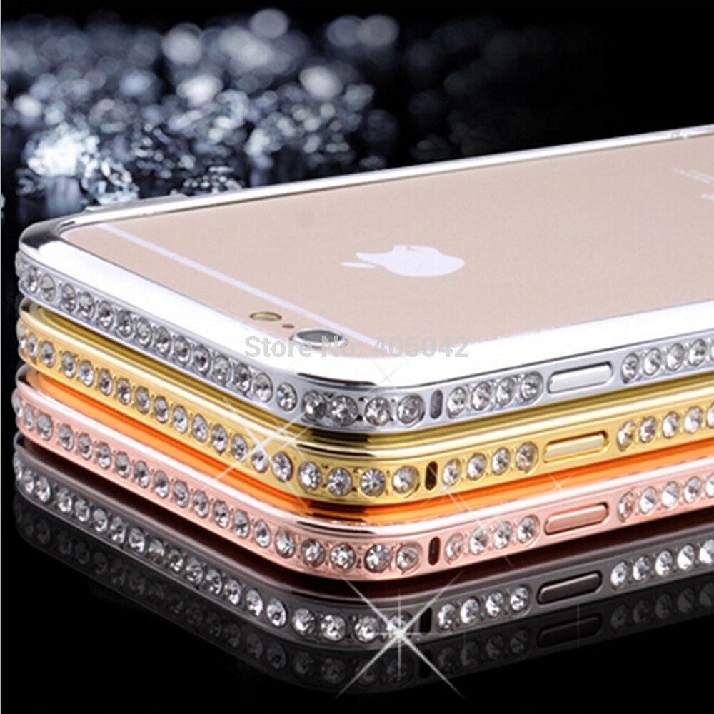 Luxe Aluminium Metalen Frame Bling Bling Crystal Rhinestone Diamond Cover Shockproof Bumper Case Voor iPhone 6 Plus/6 S Plus 5.5"