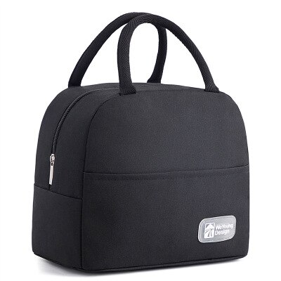 1Pcs Verse Koeler Zakken Waterdichte Nylon Draagbare Rits Thermische Oxford Lunch Tassen Voor Vrouwen Handige Lunchbox Tote Voedsel tassen: E-Black