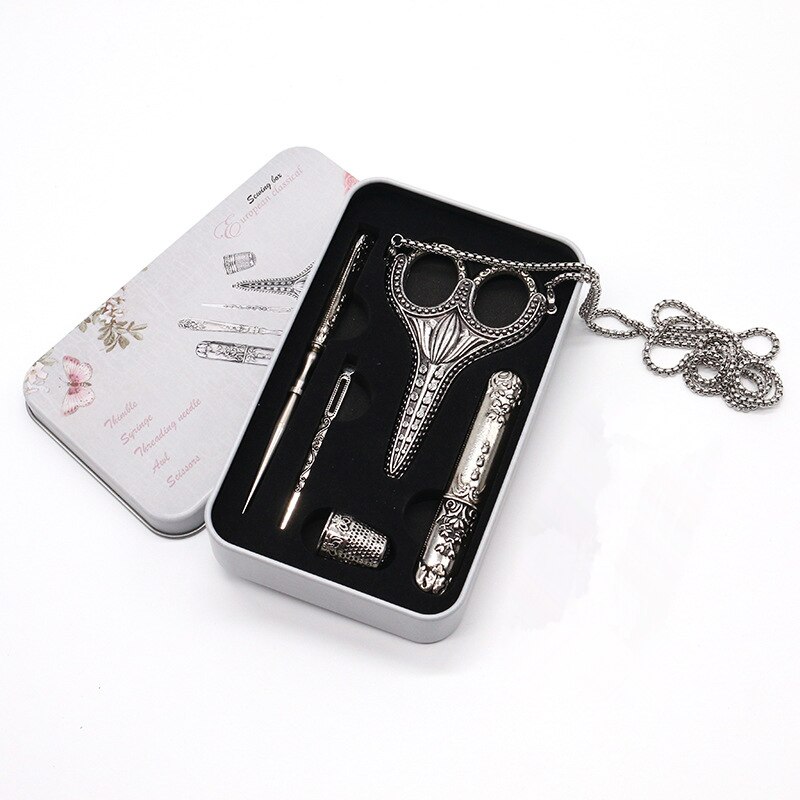 Metalen Doos Retro Vintage Schaar Naald Case Priem Threader Vingerhoed Kruissteek Handwerken Borduren Tailor Diy Naaien Schaar: 9