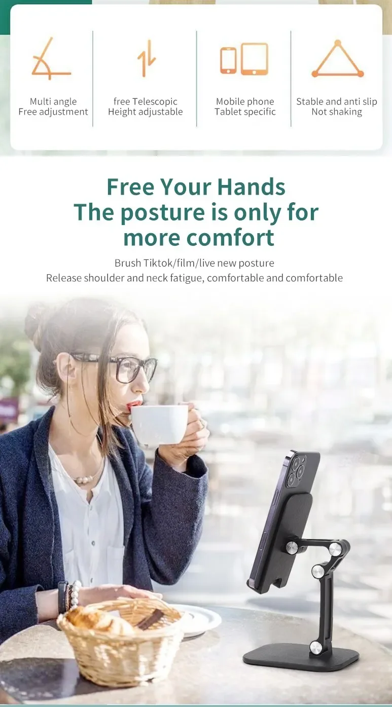 Tre sektioner foldbar skrivebordsmobilholder til iphone ipad tablet fleksibelt bord skrivebord justerbar mobiltelefonholder