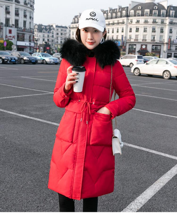 Winterjas voor dames met bontkraag, capuchon, lange jas, katoenen gewatteerde jassen, damesjas, warme bovenkleding, manteau femme hiver  p826: Rood / Xxl