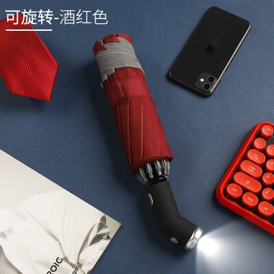 Automatic Umbrella 10 Ribs Windproof Reflective Stripe Umbrella Folding Travel Umbrellas with LED Light Flashlight: Rotatable-1