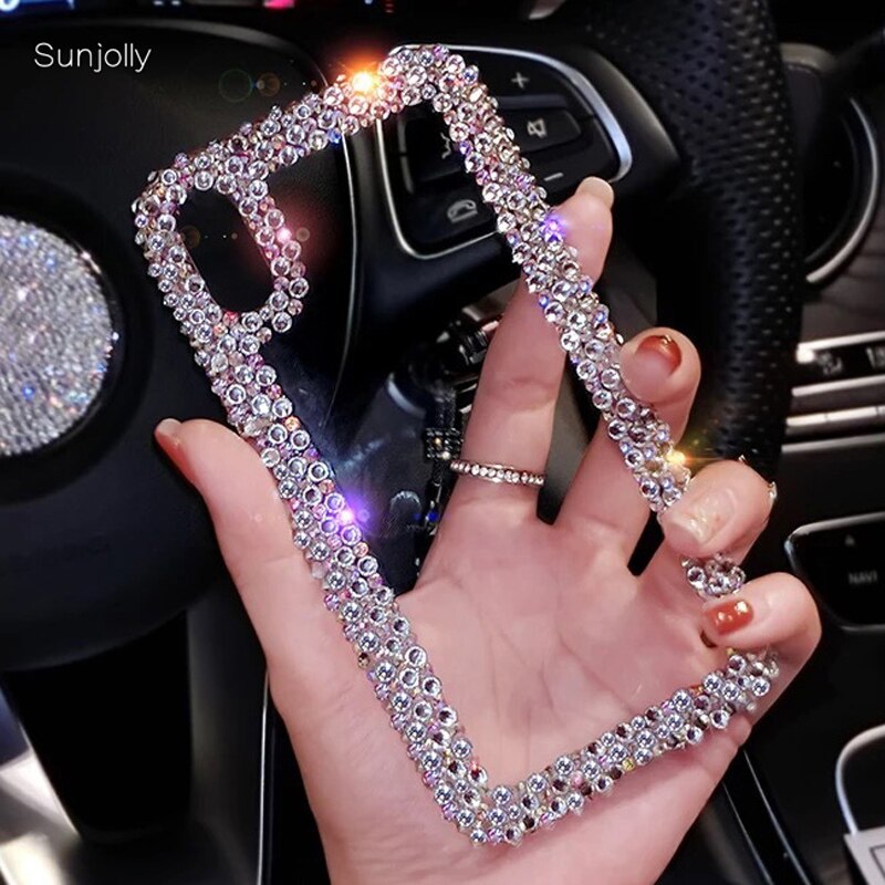 Sunjolly Rhinestone Case for iPhone 12 Pro Max Bling Crystal Phone Cover coque for iPhone 11 Pro Max Xs Max XR 8/7 6s/6 Plus SE