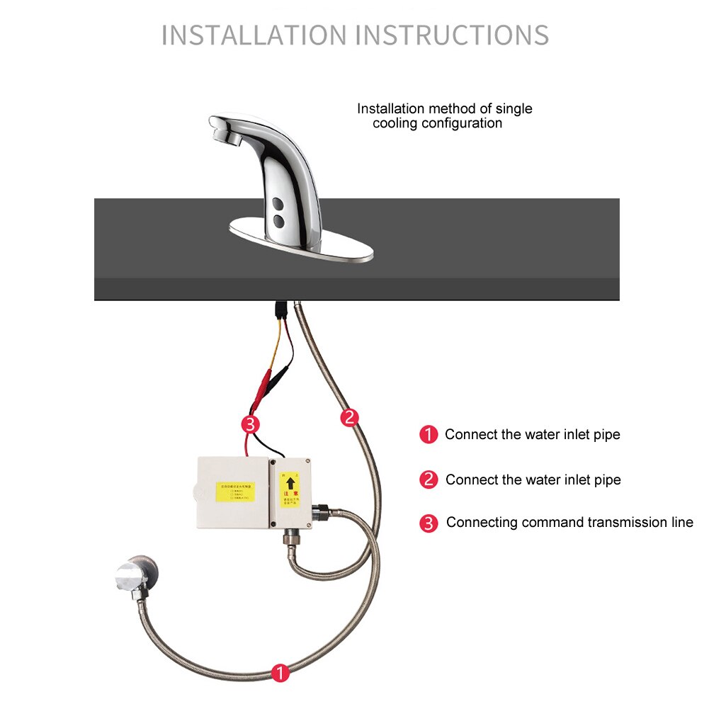 Touch Free Modern Home Bathroom Battery Power Basin Copper Cold Water Automatic Infrared Tap Splash Proof Sensor Faucet Sink