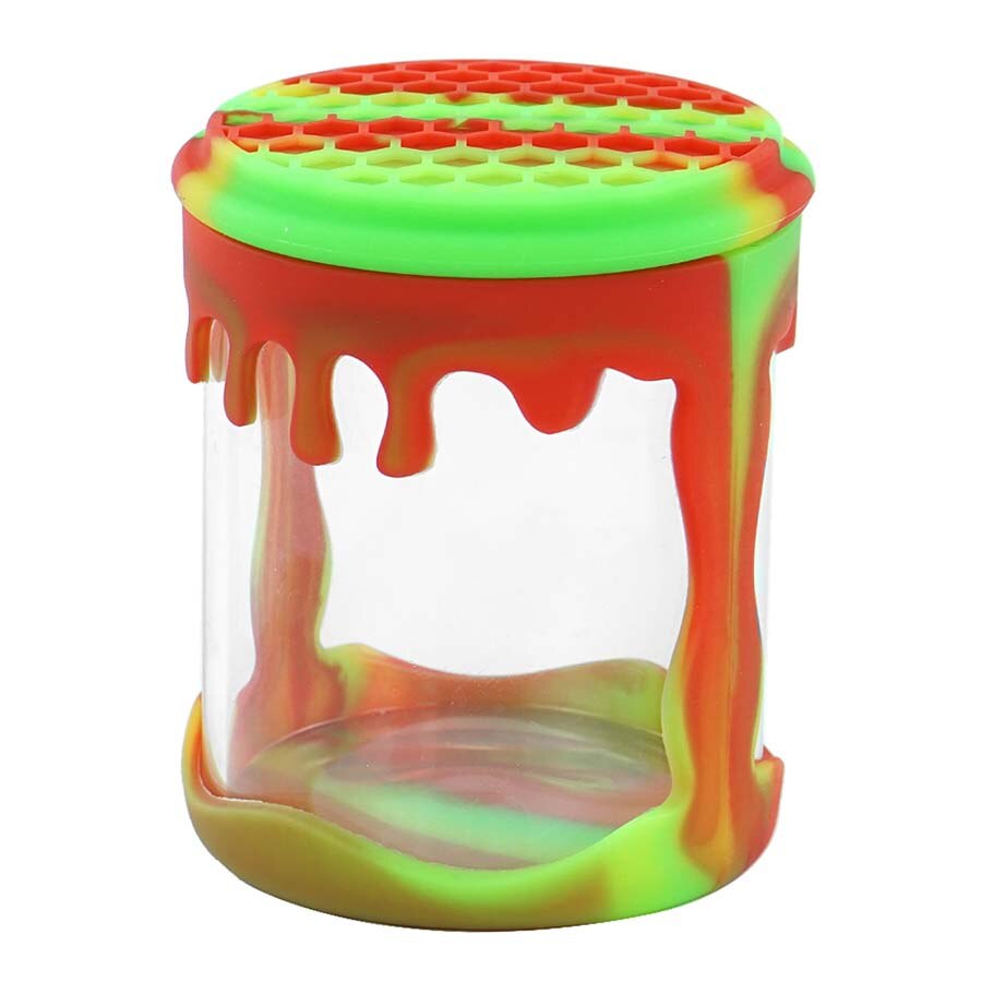 100ml Glass Bottle Container with Silicone Lid Food-grade Silicone Glass Container Jar Novelty Glass Jar Glow in Dark: rasta