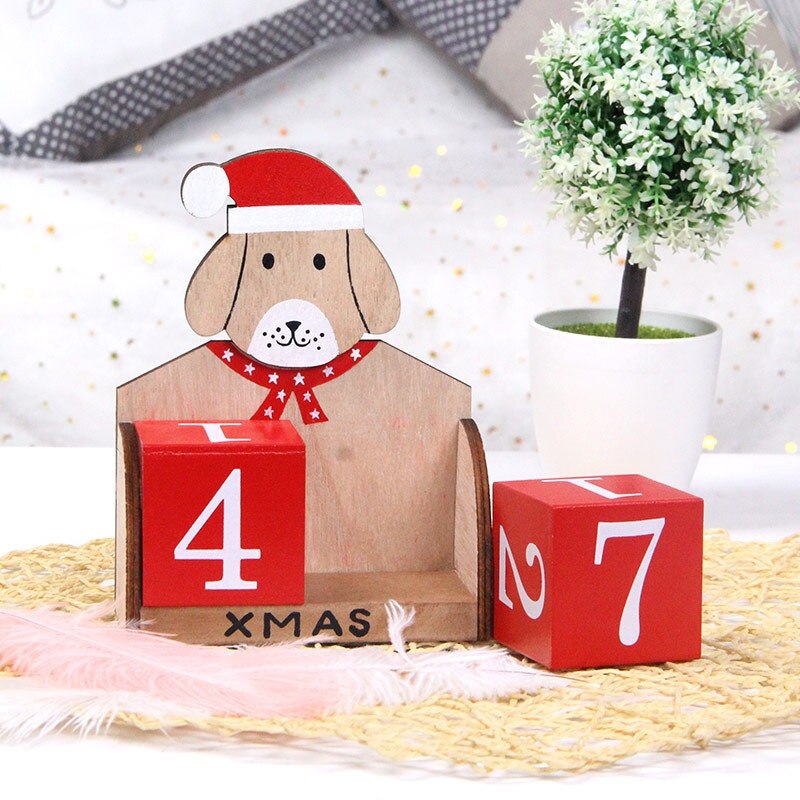 Wood Dog Christmas Advent Countdown Calendar With Painted Blocks Home Ornament Decorations