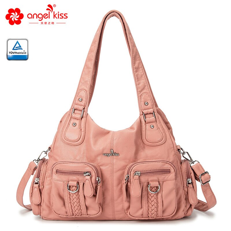 neue frauen Tasche Europäischen Amerikanische Damen Schulter Tasche Waschen Weicher Leder Einfarbig Weibliche Handtasche Umhängetasche: Rosa