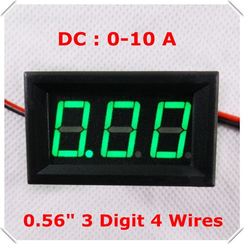 Rd 0.56 "digitalt amperemeter  dc 0-10a firetrådsforstærker 3 cifret aktuelt panelmåler led displayfarve [ 4 stk / parti]: Grøn