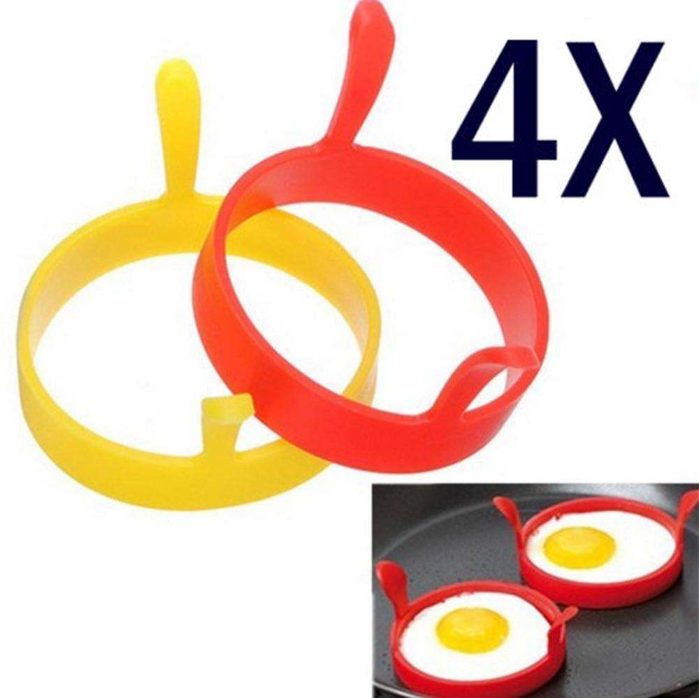 4 stk silikone runde ægringe pandekageform ring m håndtag nonstick stegt stegekomfur æggering form