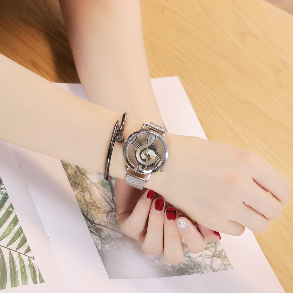 Roestvrij staal muzieknoot dames armband horloge dameshorloge casual prachtig dames quartz polshorloge reloj mujer