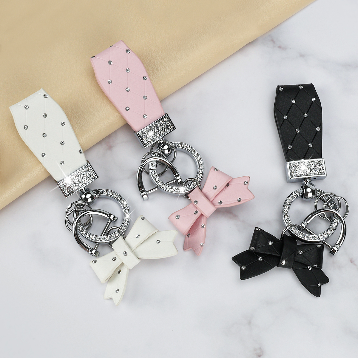 1 peça novo chaveiro de arco de strass de alta qualidade, requintado, sentimento premium chaveiro de carro pingente para meninas, carro feminino elegante