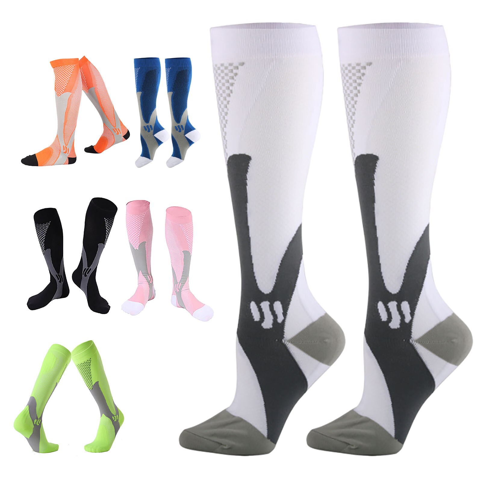 1 par de calcetines de compresion para hombre Color bloque de presión de las venas varicosas la pierna alivio dolor medias hasta la rodilla medias Calcetines